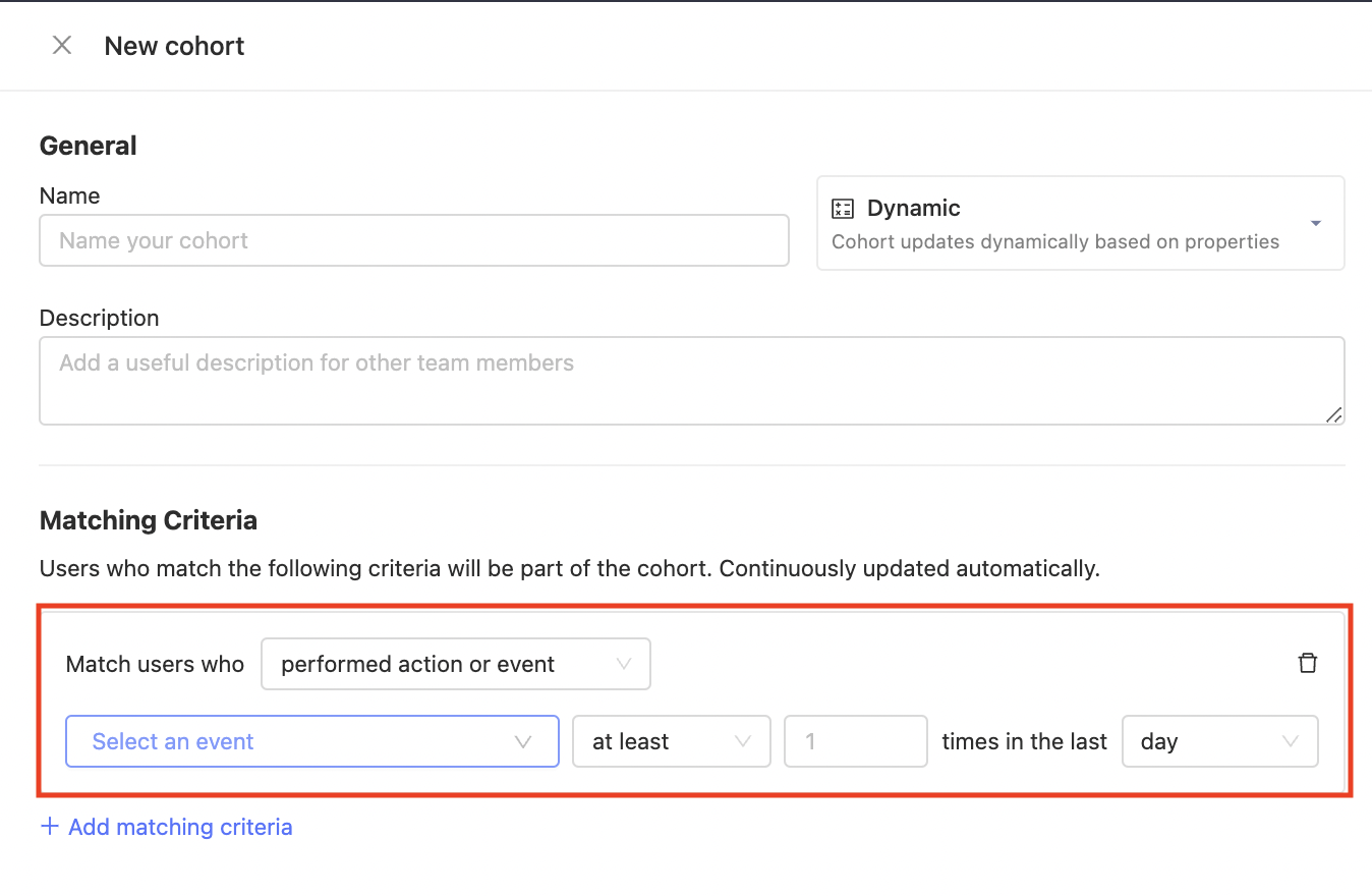 cohort - user action date range selection